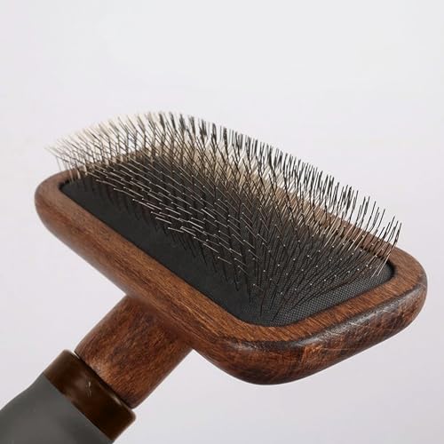 Premium Bamboo Slicker Brush for Dogs & Cats, Wooden Pet Grooming Brush with Soft Stainless Steel Pins & TPR Comfort Grip Handle, Removes Loose Hair, Mats & Tangles