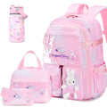 FIXITOK Girls Backpack with 14oz Insulated Water Bottle Set, Kawaii Bunny School Backpack for Girls with Kids Water Bottle Lunch Bag Pencil Case for Kindergarten Elementary Preschool School - color: W-dreamy-pink