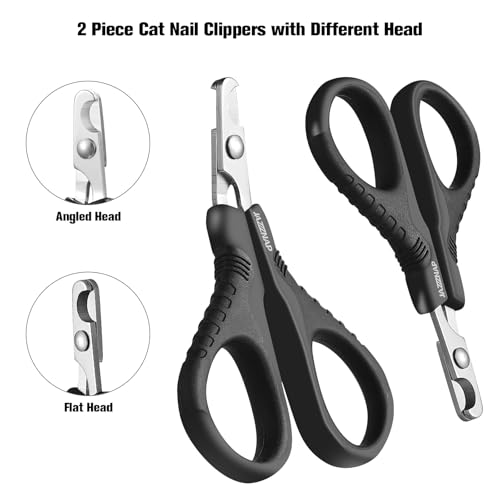 JAZZZNAP Cat Nail Clippers, 2Pcs Pet Nail Trimmers, Black | Pet Nail Cutter for Cat, Puppies, Birds, Curved and Flat Tips, Non-Slip Handle
