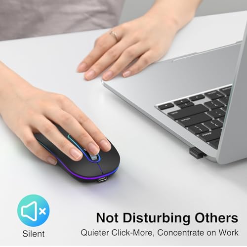 cimetech Wireless Mouse for Laptop, M01 Rechargeable Silent LED Computer USB Mice, [BT5.1 and 2.4G Receiver] Dual Mode Slim Sleek, Plug and Play for iPad Mac Chromebook Tablet PC Notebook | 2.4G & BT Slim Mouse for MacBook,Silent Click, 1600 DPI for Offic