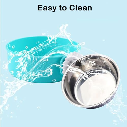 Stainless Steel Removable Pet Food Bowl, 2 Pcs Crate Dog Bowls | Anti-overturn Hanging Food Water Feeder Easy Install and Clean Pet Kennel Cage Bowl for Small Dog Cat Rabbit Guinea Pigs Bird - color: Pink&Green