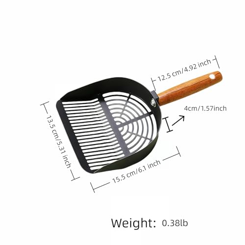 Chinshwehaw Premium Stainless Steel Cat Litter Scoop-Triple Guard Walls&Non-Stick Design,Silver,Flat Shovel Head Design Solid Deep Edge Wood Handle,Dual Hooks 1Pack,6.1x5.3inch (Black Long Strip) - color: Black