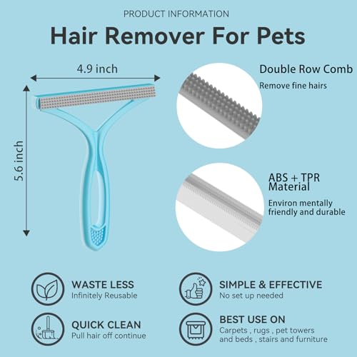 Pet Hair Remover, Dog and Cat Hair Remover, Carpet Rake, Carpet Scraper | Pet Hair Removal Tool, Carpet Rake for Pet Hair Removal, Pile Brush, Carpet, Car Cushions, Sofa, Pet Bed, Furniture, Rug - color: Blue