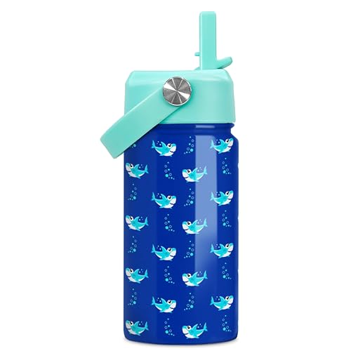 SANDJEST Shark Water Bottle - Kids Water Bottle with Straw Lid - 12 Oz Insulated Stainless Steel Water Bottles for Kid Boy- Travel Cup for School Sports - color: Shark 3