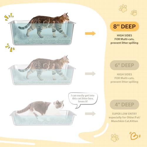 Stainless Steel Cat Litter Box,Extra Large Metal Litter Box,24Lx16x8 in | Extra Large Metal Litter Tray for Big Cats Kitty Rabbits,No Smell,Non Stick,Easy to Clean - color: 8"H, size: 24"L x 16"W