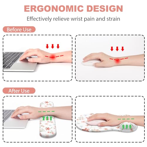 Ergonomic Mouse Pad with Wrist Rest and Keyboard Wrist Rest, Gel Mousepad and Wrist Rest for Computer Keyboard, Pain Relief, Non-Slip PU Base, Mouse Pad with Wrist Support for Gaming, Orange Flowers - color: Pink Flower