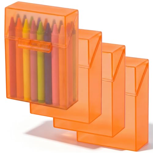 Clabby 4 Pcs Clear Plastic Crayon Boxes Hold 24 Count, Orange | Organizer Box, Case, Colorful, Portable Storage Holder with Snap Lid, for Boys Girls Kids School Classroom Home Art Supply - color: Orange