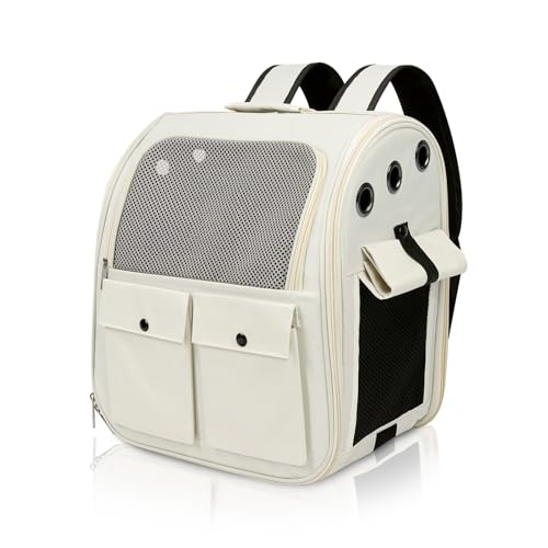 Airline Approved Cat Carrier Backpack - Ventilated Breathable Mesh for Small Dogs & Cats (15lbs), Soft Sided Dog Backpack for Hiking, Camping, Travel & Vet Visits with Padded Straps (White) - color: White