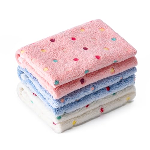 1 Pack 3 Blankets for Dog Puppy Cat (Medium 30x20'', White, Pink, Blue) | Super Soft Fluffy Premium Fleece Pet Blanket Flannel Paw Printed Throw - color: White, Pink, Blue, size: 30x20 inch(Pack of 3)