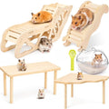 Qunclay 5 Pcs Hamster Wooden Platform Hideout Tunnels Climbing Ladder Toys with Hamster Bath Container Exploring Decor Cage Accessories for Small Animal Dwarf Syrian Mice Degus Gerbils - style: Cute