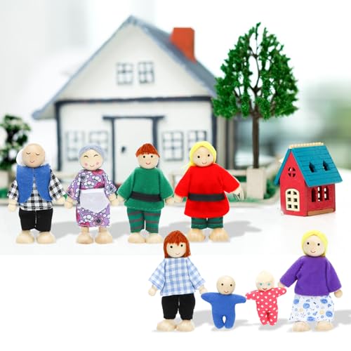 ONEST 8 Pieces Wooden Dollhouse Family Set Mini People Figures Sets Dollhouse Dolls Wooden Doll Family Pretend Play Figures Accessories for Pretend Dollhouse - style: Different Style