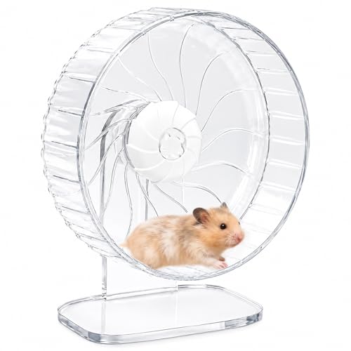 8 inch Silent Hamster Wheel with Adjustable Stand, Clear | Double-Bearing Design, Adjustable Stand, Smooth-Rotating Exercise Wheel for Hamsters, Mice and Other Small Pets - color: Clear With Stand, size: 8in