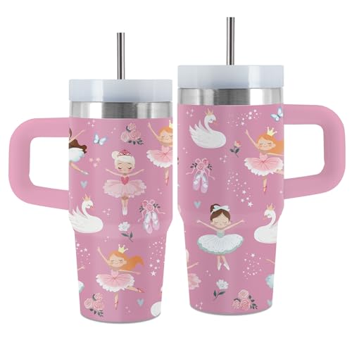 Dance 14 oz Water Bottle, with Handle Straw, Insulated Coffee Cup | 14oz Stainless Steel Travel Sports Tumbler, Reusable Leak proof Vacuum Mug, Christmas Birthday Dancers Gift for Daughter - color: Dance