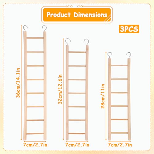 3 Pcs Natural Wooden Bird Cage Ladder Set 6 Step/7 Step/8 Step Bird Ladder Birds Cage Accessories Climbing Toys Wood Perch for Parakeets Cockatoo Lovebirds Small Birds