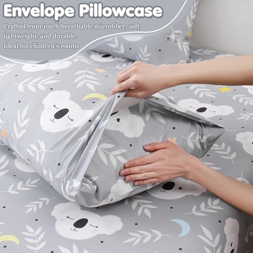 Twin Sheets Set Kids Cute Koala Animal Printed Bed Sheet 3 Pieces | 15 inch Deep Pocket Fitted Sheet and Pillowcase Set, Soft Breathable Microfiber Cartoon Printed Bed Sheet for Kids Room - color: Koala, size: Twin
