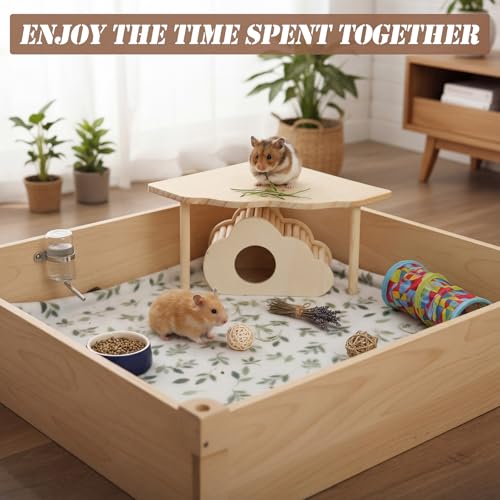 BreezeHug 4 Pcs Hamster Cage Accessories Hamster Platform Hideout Wooden Tunnel Ladder Playhouse Game Climbing Toy with Platform for Pets Dwarf Syrian Mice Degus Gerbils Squirrel(Cloud) - style: Cloud