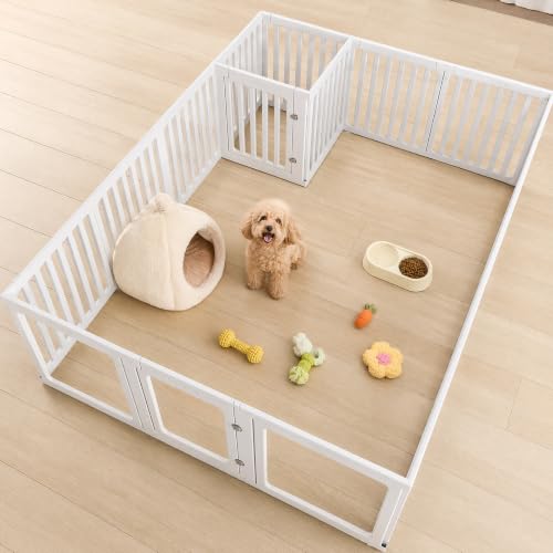 Dog Playpen for Puppies & Small Dogs, 23.6" H, 16 Panels, White | Puppy Playpen with 3 Clear PET Panels & Lockable Door, HDPE Pet Playpen, DIY Pet Fence for Home, Apartment, Small Pets