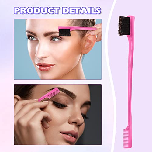 8 Pcs Slick Back Hair Brush Teasing Edge Bristle Brush Parting Rat Tail Comb Hairclips Styling Hair Accessories Set for Women Slicking Ponytail Control and Smoothing Flyaways(Pink) - color: Pink