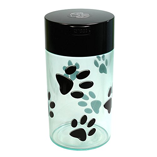 Pawvac 12 Ounce Vacuum Sealed Pet Food Storage Container; Black Cap & Body/Black Paws - color: Clear with Paws, size: TV4