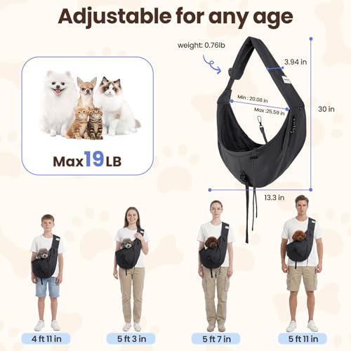 Dog Sling Carrier for Small Dogs & Cats,Pet Carrier Sling Bag with Adjustable Straps,Comfortable & Secure Travel Crossbody Bag for Puppies Up to 19lb,Airline Approved pet Carrier (Black) - color: Black