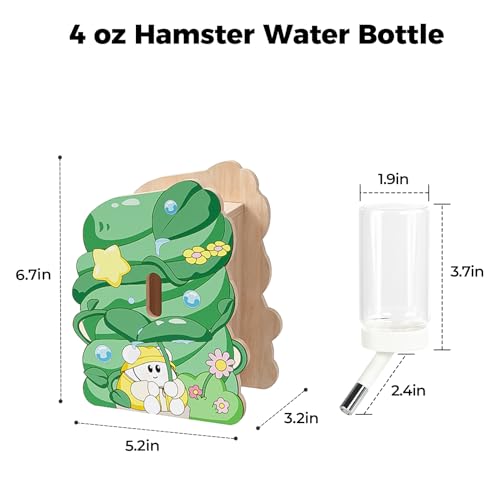 mini&moe Hamster Water Bottle for Glass Tank – Guinea Pig Water Bottle No Drip with Wooden Holder, Small Animal Water Dispenser for Rats, Chinchillas, Gerbils, Sugar Gliders