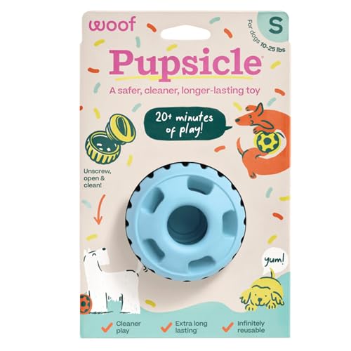 WOOF Pupsicle Interactive Dog Ball Toy for Dogs Small 10-25 lbs - Blue | Long-lasting enrichment toy for small dogs, easy-fill design, low-mess play, made of natural rubber, easy to clean - color: Blue, size: Small