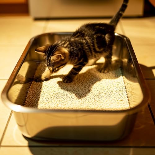 Stainless Steel Cat Litter Box, 16 x 12 x 4 Large Litter Box, Non Stick Kitty Litter Pan with Metal Litter Scoop and Anti Slip Stickers for Kitten, Guinea Pig and Rabbit