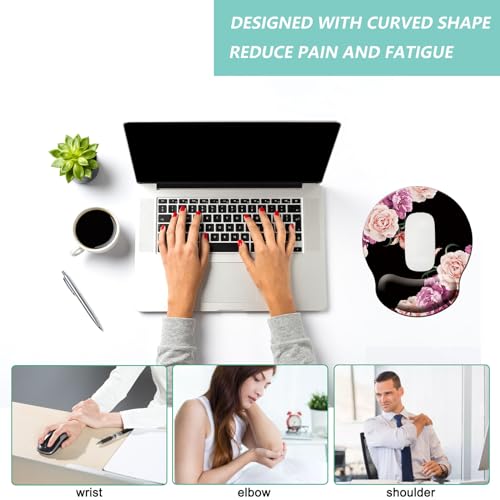 Mouse Pad with Wrist Support, Ergonomic Mouse Pad with Memory Foam Wrist Rest Cushion, Non-Slip Rubber Base Gaming Mice Pad for Home Office Computer Laptop, Flowers Pink - color: Flowers pink