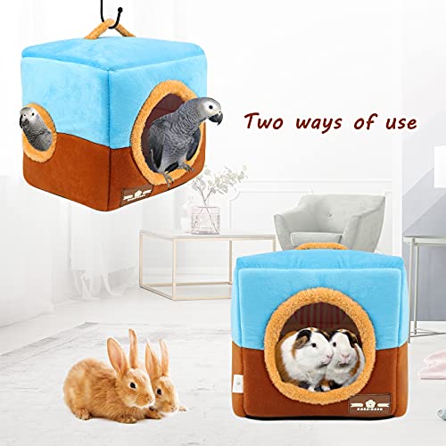 Large Size Parrot Nest House - Winter Warm Bird Snuggle Hut Hanging Birds House Cage Hideaway Cave Bed for Large Birds Amazon Parrots African Grey Cockatoos Macaws | Hanging Birds House, Coral Fleece Interior, Cage Hideaway Bed, Small Parrots and Birds -