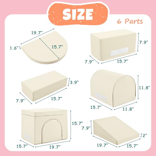 Merax Indoor Soft Foam Tunnel Climber, Toddler Climbing Toys with Tunnel | Soft Climb and Crawl Playset Baby Soft Foam Blocks with Steps and Ramp, 7-piece - color: Pastel Cream