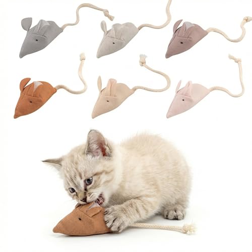 Catnip Mice Cat Toys, 6 Pcs Interactive Fabric Mouse Toys for Indoor Cats | Handcrafted,Durable Soft,Catnip & Silvervine Blend,Interactive Play,Encourages Chasing, Chewing,Kitty Exercise and Fetch Toy - size: Small