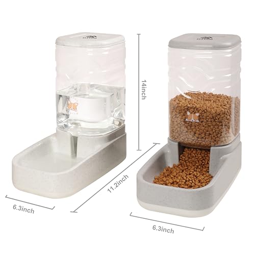 Elevon Automatic Cat Feeder, Gravity Food and Water Dispenser Bowl Set for Small Medium Dogs Animals, Pet Feeder Dispenser Storage Food, 3.8L Large Capacity, White & Gray - color: White/Gray