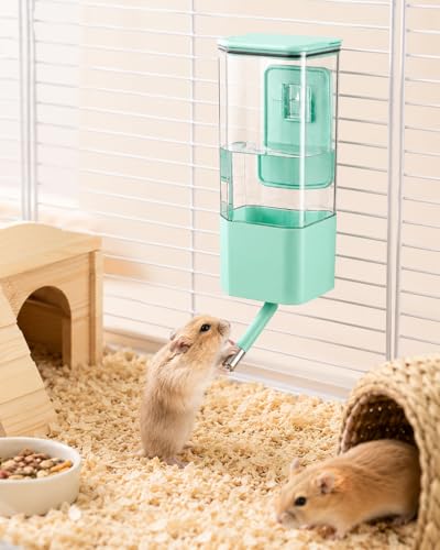 47oz Guinea Pig Water Bottle, No-Drip Cage Dispenser | Large hanging waterer for rabbits, hamsters, chinchillas and ferrets; designed for compatible cages and crates - color: Green