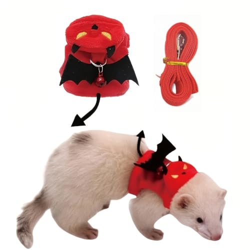 Small Animal Harness and Leash Set, Adjustable Escape-Proof Ferret Harness Vest for Adult Ferret, Meerkat, King Squirrel & Fancy Rat, Soft Comfortable Pet Walking Harness with Red Leash - color: Red