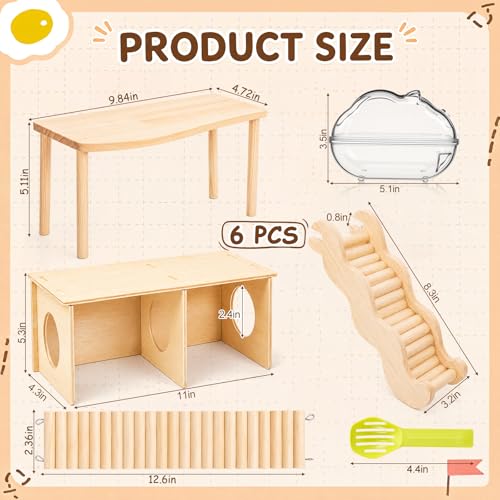 Qunclay 5 Pcs Hamster Wooden Platform Chamber Hideout House Climbing Ladder Bridge Fence Toy with Hamster Bath Container Decor Cage Accessories for Small Animal Dwarf Syrian Mice Degus Gerbils - style: Chic