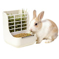 Rabbit Hay Feeder Guinea Pig Feeder, 2 in 1 Automatic Small Animal Food Bowl Feeding Cage Accessories 5.91''L x 6.69''W x 7.09''H (White) - color: White