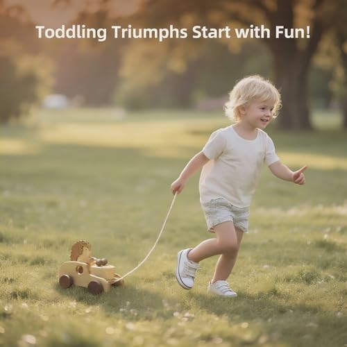 Hedgehog Pull Toy | Montessori Wooden Pull-Along Walking Toy with Wooden Grip Ring | Natural Drumming Sound for Kid Toddlers