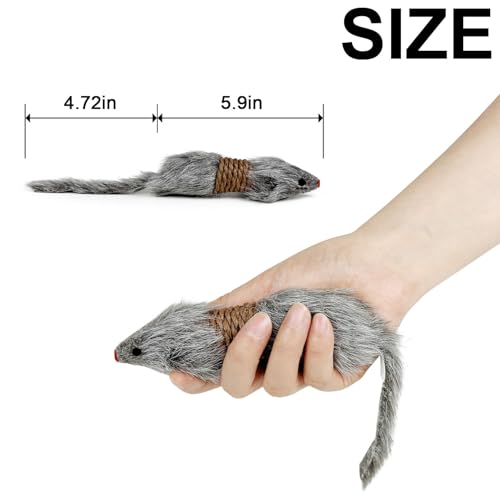 TTcat 2 Pack Large Furry Mouse Cat Toys, Natural Paper Rope Realistic Fake Mice Kitten Interactive Hunting Toy, Durable Chew Teaser Toy for Indoor Cats, Boredom Relief Cat Prey Toy.