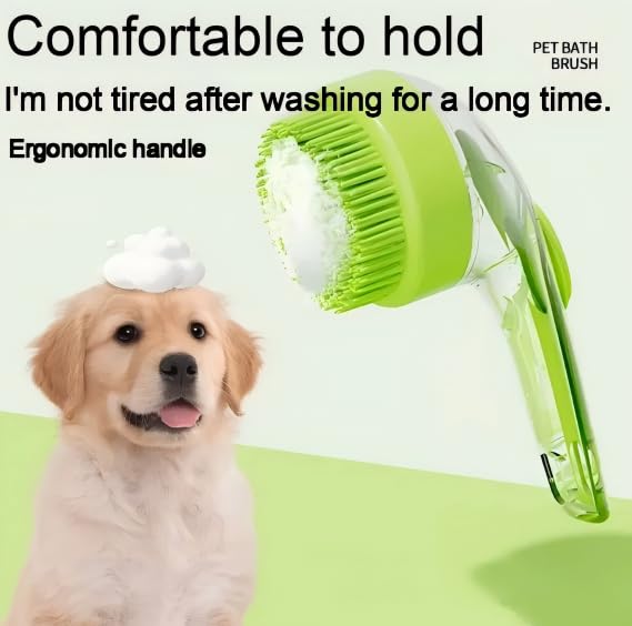 Pet Bath Brush with Shampoo Dispenser, Silicone Bristles, Ergonomic Handle, Green, 3-in-1 Shower Massage Tool for Dogs and Cats (Blue) - color: Blue