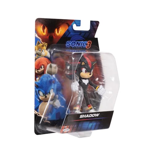 Sonic 3 Movie Action Figures 5-Inch Shadow Collector Toy Figure, Highly Articulated for Boys Girls - Officially Licensed Sonic The Hedgehog 3 Movie Product | Sonic The Hedgehog Movie 5 Inch Action Figure Wave 2 - Shadow (Grin Mouth)