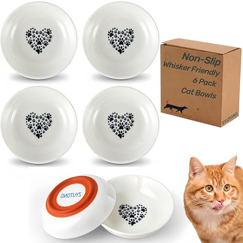 Ceramic Cat Bowl Whisker Friendly, Non-Slip Cat Food Bowls 6-Pack | Whisker Fatigue Cat Dishes, Shallow Wide Cat Plate, Lead-Free, Silicone Base, Microwave Dishwasher Safe, Wet Dry Food Water - color: 6 Packs