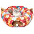 AUOON Cat Donut Tunnel with Bed for Kitten Puppy Rabbit Ferret, Orange | 2-in-1 Interactive Cat Toy, with Hanging Ball Toy, Machine Washable Center Pad, 36"L x 36"W x 10.7"H - color: Orange