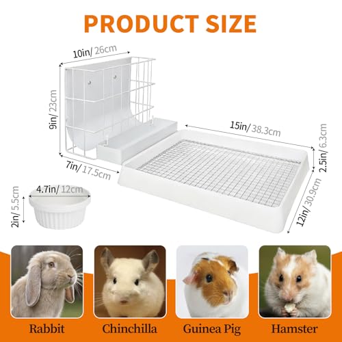 BESNEW 3 in 1 Rabbit Hay Feeder with Litter Box,Upgraded Metal Hay Rack & Litter Tray & Water Bowl,Quick Cleaning,Easy to Install,Bunny Supplies for Rabbit Guinea Pig Chinchilla Small Animals - color: White, size: 10in set