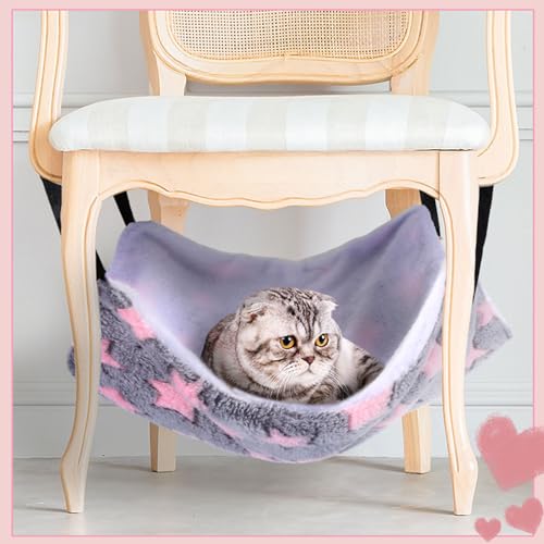 4 Pcs Cat Hammock for Cage Soft Hanging Pet Hammock Bed with Adjustable Straps and Metal Hooks Double Sided Bed for Large & Small Cats Ferret Rat Sugar Glider(Large Star,16 x 20 Inch) - size: 16 x 20 Inch