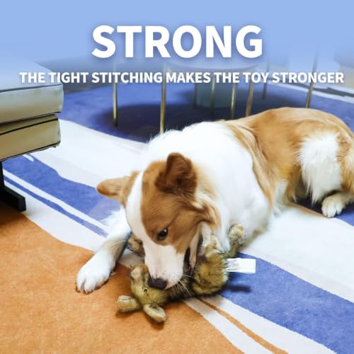 ALL FOR PAWS Rabbit Squeaky Doy Toy, Bunny Dog Toy for Medium Large Breed, Puppy Fetch Toy with Squeaker, Plush Chew Dog Toy, Classic Brown Rabbit-L - size: Large (Pack of 1)