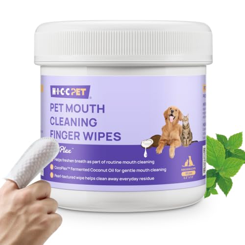HICC PET Mouth Cleaning Finger Wipes for Dogs & Cats, 50 Count | Textured finger-fit wipes for routine mouth cleaning and visible food residue on accessible tooth surfaces after meals - color: Mint, size: 50 Count (Pack of 1)