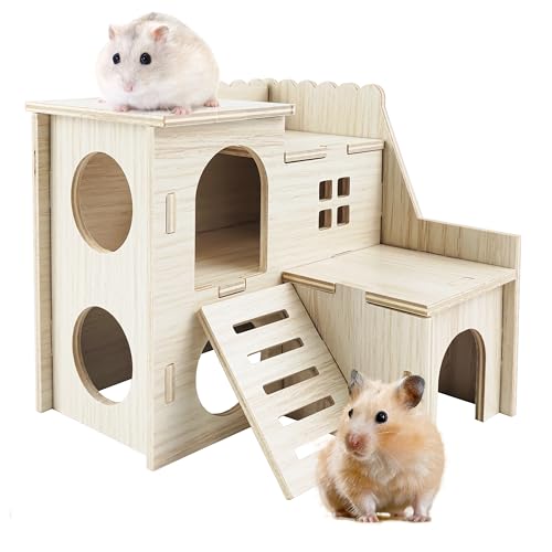 Hamster House, Tiny House with Slide House, Double-Decker Hut, Hamster Cage Accessories, Small Animal Habitat Decor for Small Hamster