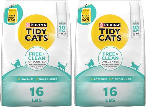 Purina Tidy Cats Clumping Cat Litter Odor Control, Free and Clean Unscented Multi Cat Litter - 16 lb. Bag (Pack of 2) - size: 16 Pound (Pack of 2)