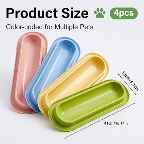 Multi-Cat Home 4-Pack, Long Pet Food Bowls, Large Capacity Non-Slip Easy Clean Dishes for Indoor & Outdoor Feeding (Pink, Yellow, Green，Blue,) - color: Pink, Yellow, Green，Blue,
