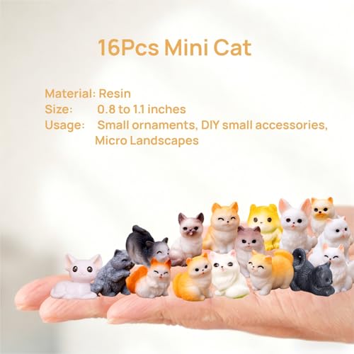 16Pcs Mini Resin Cat Figurines For Desk Decor Fairy Garden Cake Topper | Hand-Painted 1In Figurines In 16 Unique Breeds. Ideal For Desk Pet, Cake Toppers & Home Decor. Great Gift For Cat Lovers